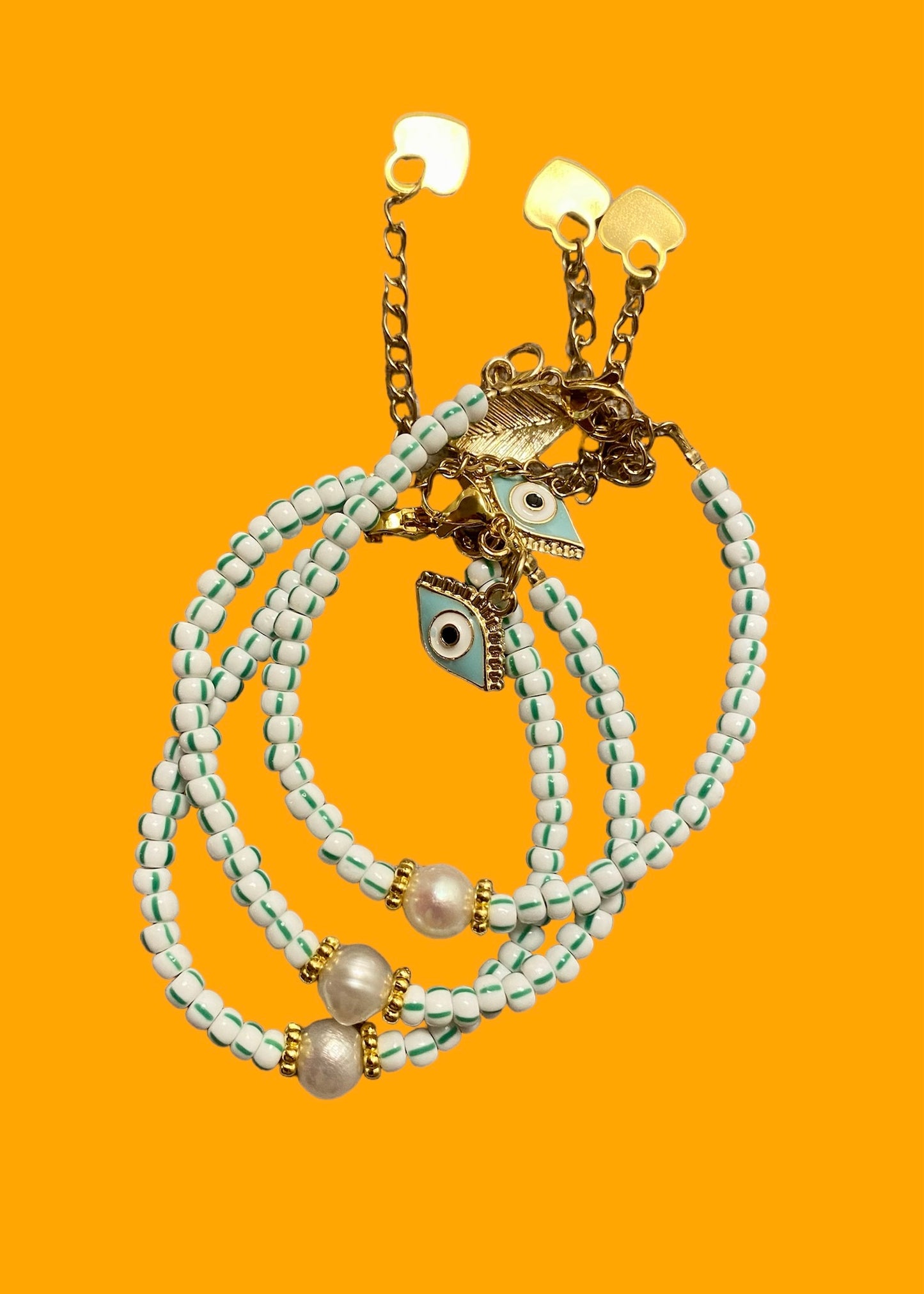 GREEN STRIPES PEARL BRACELET