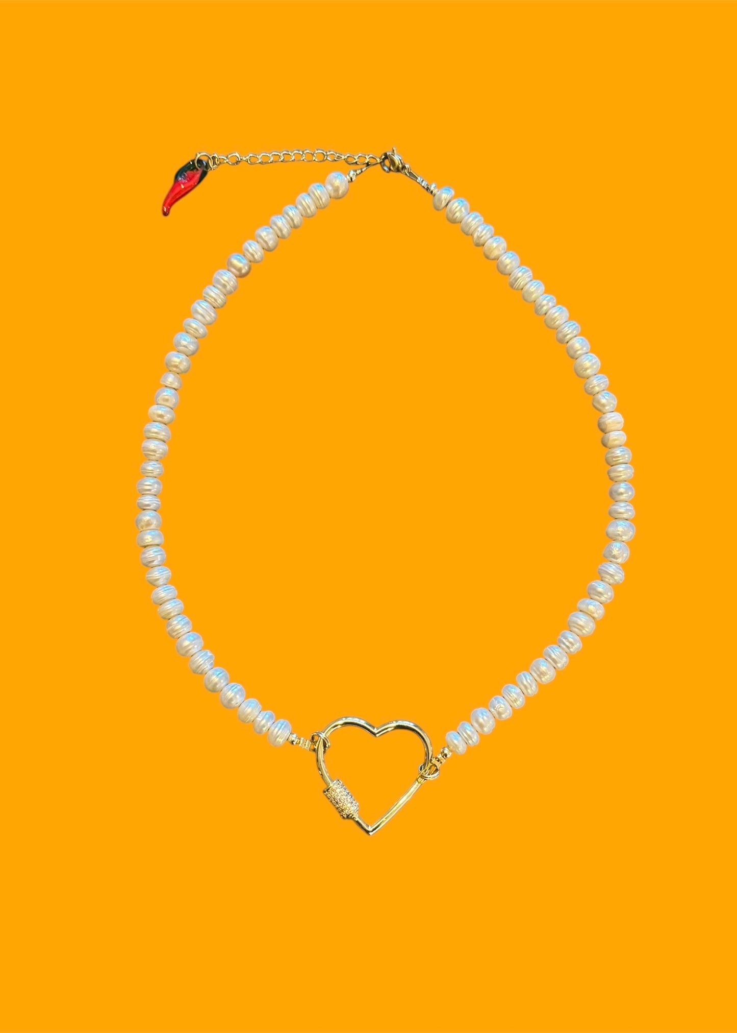 SWEET WATER PEARL HEART NECKLACE