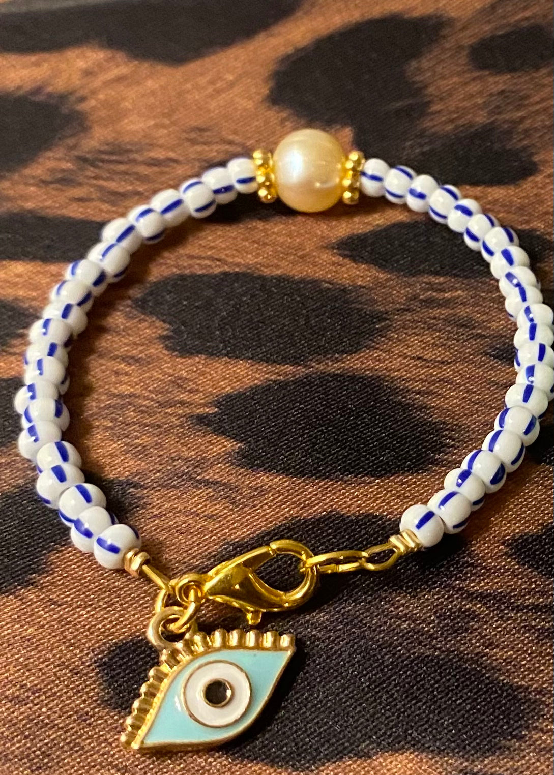 BLUE STRIPES PEARL BRACELET